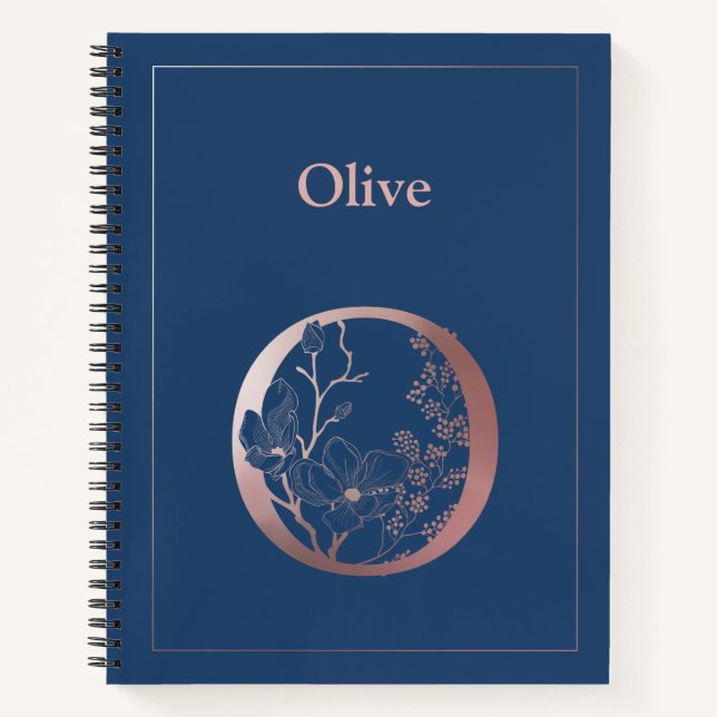 Personalized Rose Gold Monogram Initial O Notebook (Front)