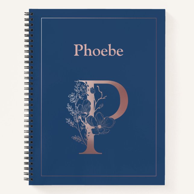 Personalized Rose Gold Monogram Initial P Notebook (Front)
