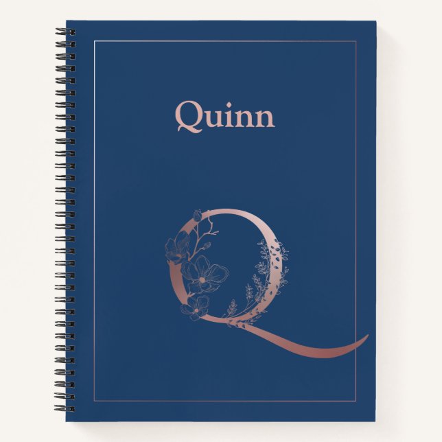 Personalized Rose Gold Monogram Initial Q Notebook (Front)