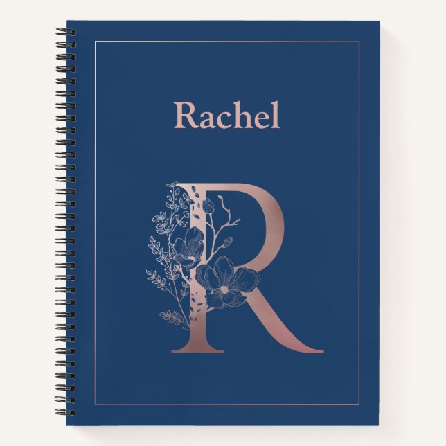Personalized Rose Gold Monogram Initial R Notebook (Front)
