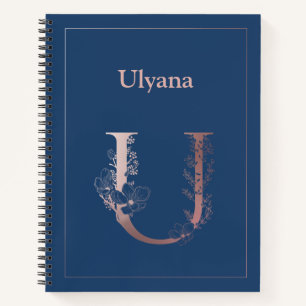 Personalized Rose Gold Monogram Initial U Notebook