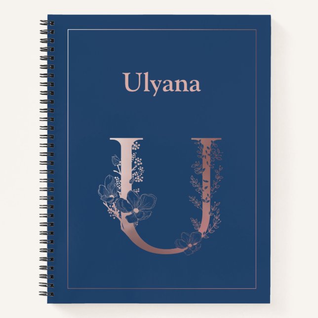 Personalized Rose Gold Monogram Initial U Notebook (Front)