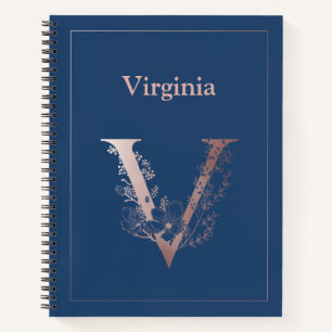 Personalized Rose Gold Monogram Initial V Notebook