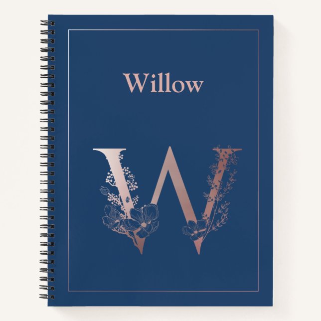 Personalized Rose Gold Monogram Initial W Notebook (Front)