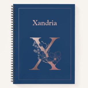 Personalized Rose Gold Monogram Initial X Notebook