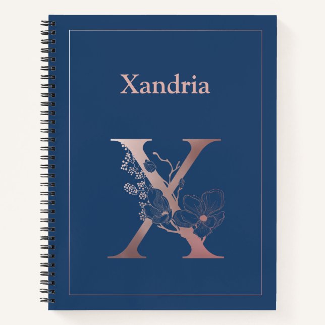 Personalized Rose Gold Monogram Initial X Notebook (Front)