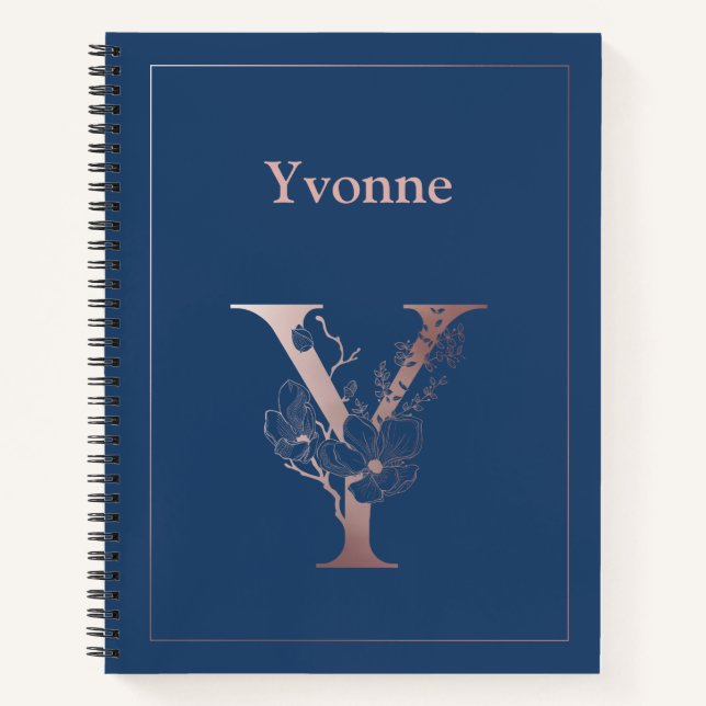 Personalized Rose Gold Monogram Initial Y Notebook (Front)