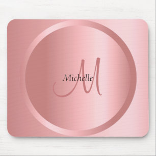 Personalized Rose Gold Monogram Modern Elegant Mouse Pad