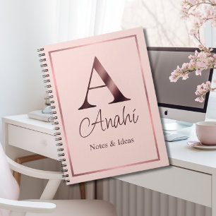 Personalized Rose Gold Monogram   Pink Notebook
