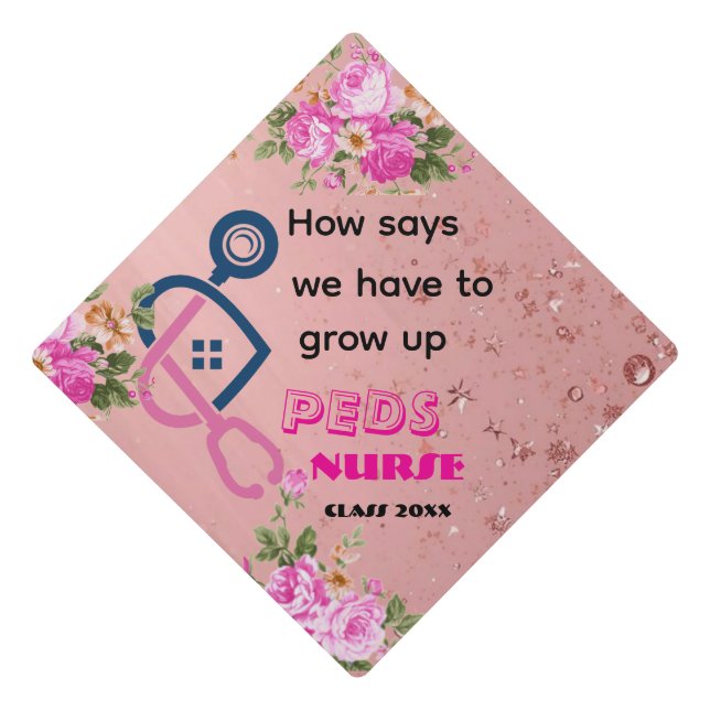 Personalized rose gold pediatric nurse Graduation  Graduation Cap Topper (Front)