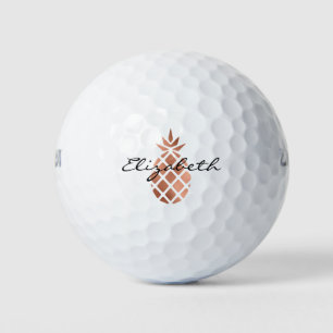 Personalized Rose Gold Pineapple Script Golf Balls