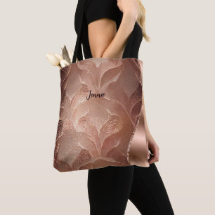 Personalized Rose Gold Shimmer Texture Glitter Wav Tote Bag