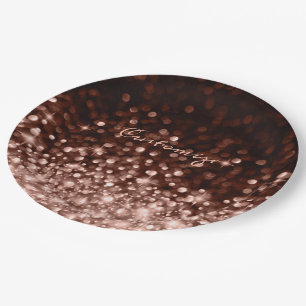 Personalized Rose Gold Sparkle Paper Plate