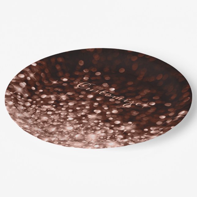 Personalized Rose Gold Sparkle Paper Plate (Angled)