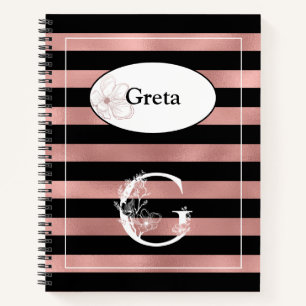 Personalized Rose Gold Stripes with Initial G Notebook
