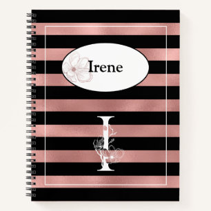 Personalized Rose Gold Stripes with Initial I Notebook