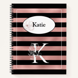 Personalized Rose Gold Stripes with Initial K Notebook
