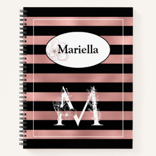 Personalized Rose Gold Stripes with Initial M Notebook