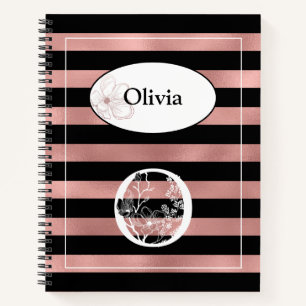 Personalized Rose Gold Stripes with Initial O Notebook