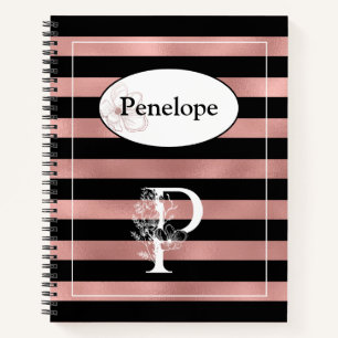 Personalized Rose Gold Stripes with Initial P Notebook