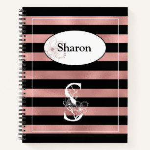 Personalized Rose Gold Stripes with Initial S Notebook