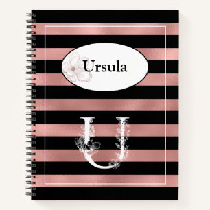 Personalized Rose Gold Stripes with Initial U Notebook