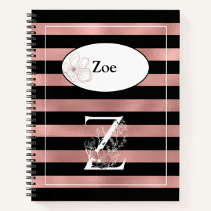 Personalized Rose Gold Stripes with Initial Z Notebook