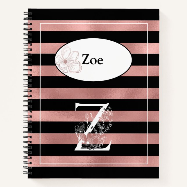 Personalized Rose Gold Stripes with Initial Z Notebook (Front)