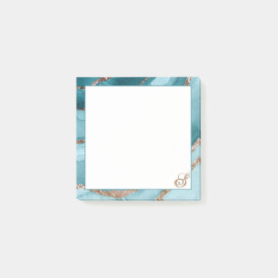 Personalized Rose Gold Teal Blue MARBLE Sticky Post-it Notes