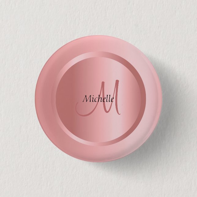 Personalized Rose Gold Template Monogram Elegant 1 Inch Round Button (Front)