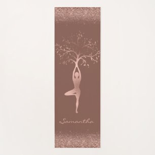 Personalized Rose Gold Tree Pose Namaste Yoga Mat