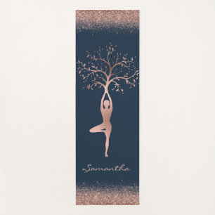 Personalized Rose Gold Tree Pose Namaste Yoga Mat