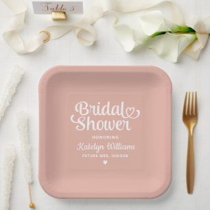 Personalized Rose Gold Wedding Bridal Shower Paper Plate