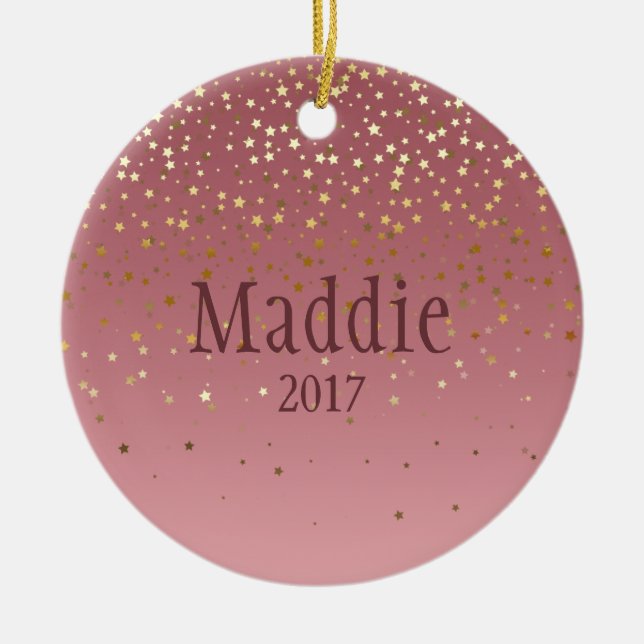 Personalized Rose Marsala Stars Design Ceramic Ornament (Front)