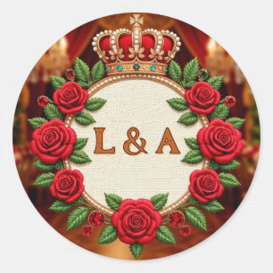 🌹 Personalized Rose Monogram Initial Decor for Wo Classic Round Sticker
