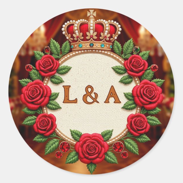🌹 Personalized Rose Monogram Initial Decor for Wo Classic Round Sticker (Front)
