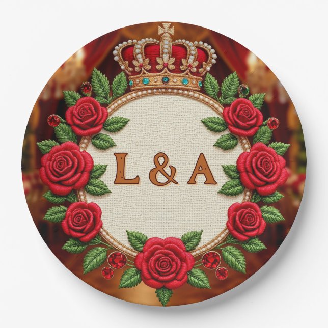 🌹 Personalized Rose Monogram Initial Decor for Wo Paper Plate (Front)
