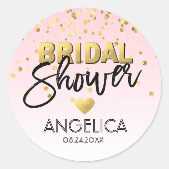 Personalized Rose Pink Gold Foil Bridal Shower Classic Round Sticker (Front)