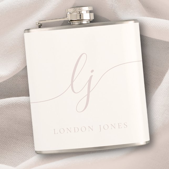 Personalized Rose Pink Script Ivory Bachelorette Hip Flask (Creator Uploaded)