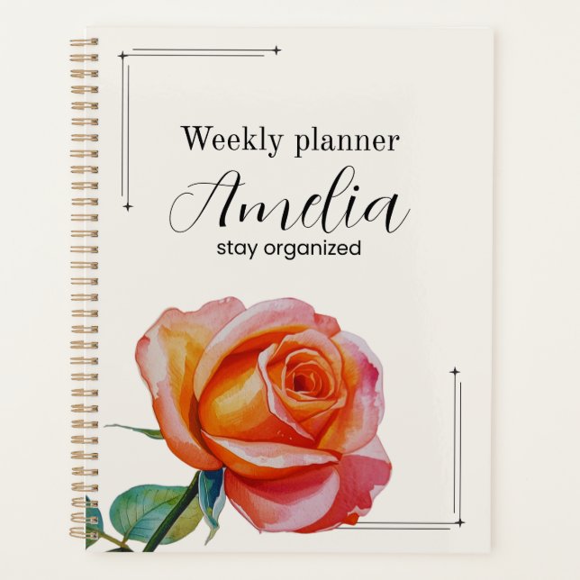 Personalized Rose Planner Aesthetic Weekly Floral (Front)