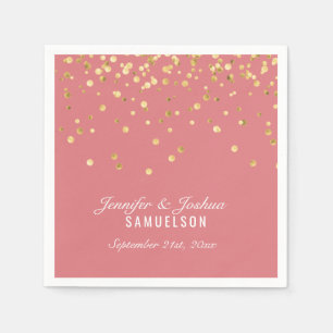 Personalized ROSE SALMON Gold Confetti Wedding Napkin