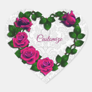 Personalized Rose Vine Heart Heart-Shaped Stickers