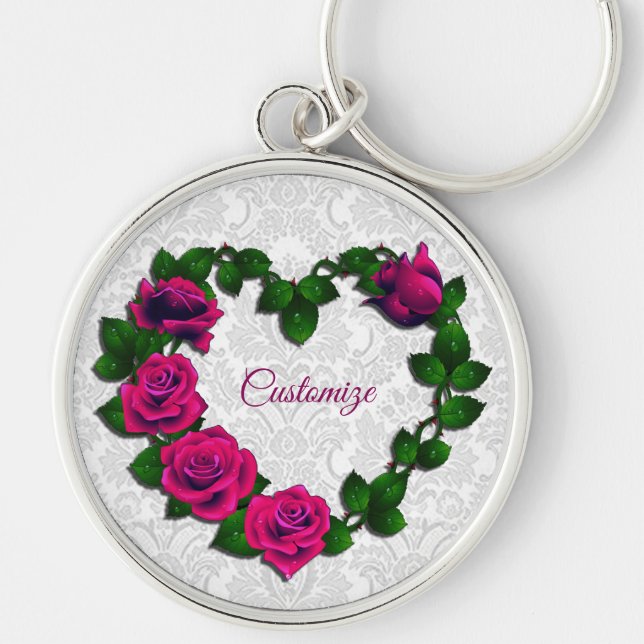 Personalized Rose Vine Heart Key Chain (Front)