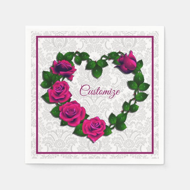 Personalized Rose Vine Heart Napkins (Front)