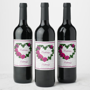 Personalized Rose Vine Heart Wine Label