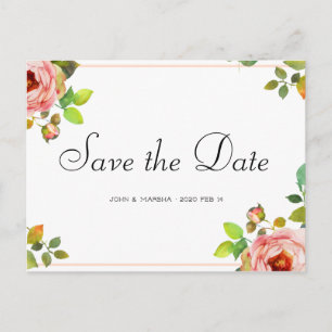 Personalized - Rose Watercolor Save the Date Postcard