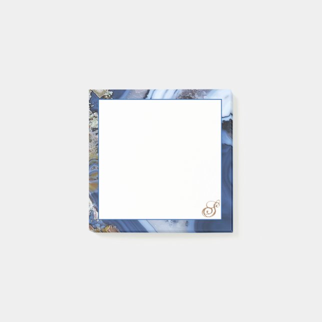 Personalized Rose White Navy Blue MARBLE Sticky Post-it Notes (Front)