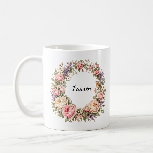 personalized rose wreath mug  (Left)