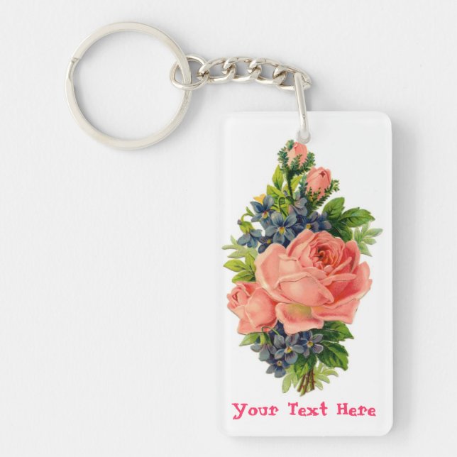 Personalized Roses and Violets Keychain (Front)