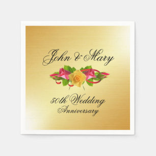 Personalized Roses & Gold 50th Wedding Anniversary Napkin